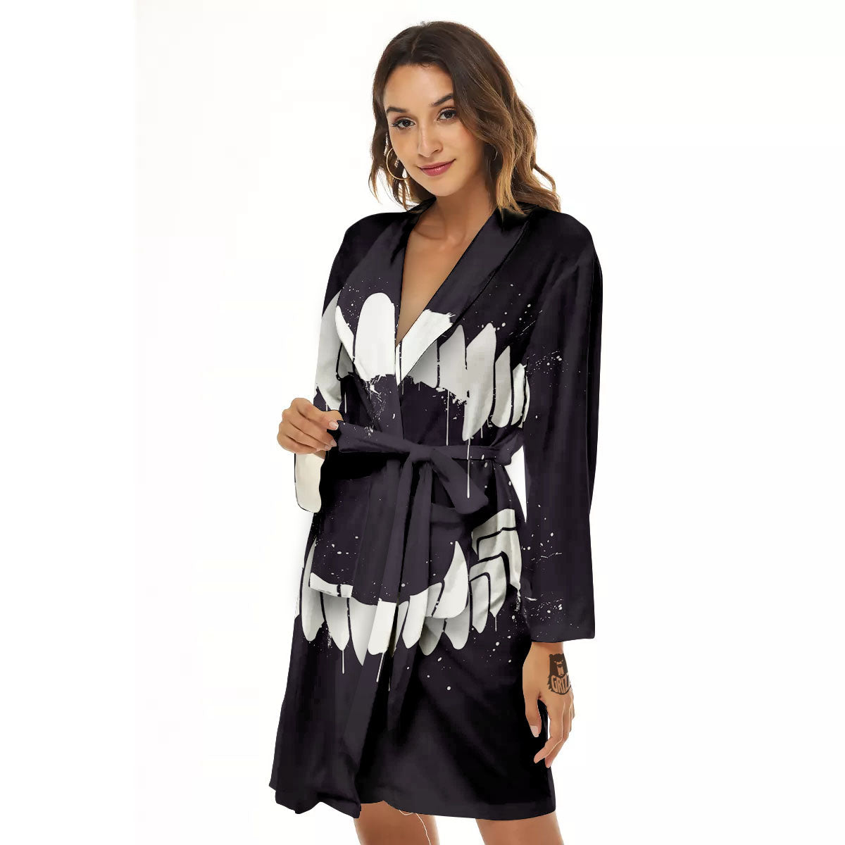 Dracula Fang Print Women's Robe-grizzshop