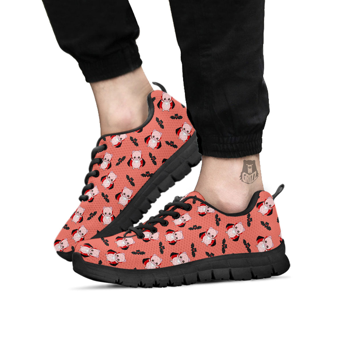Dracula Pig Print Pattern Black Sneaker-grizzshop