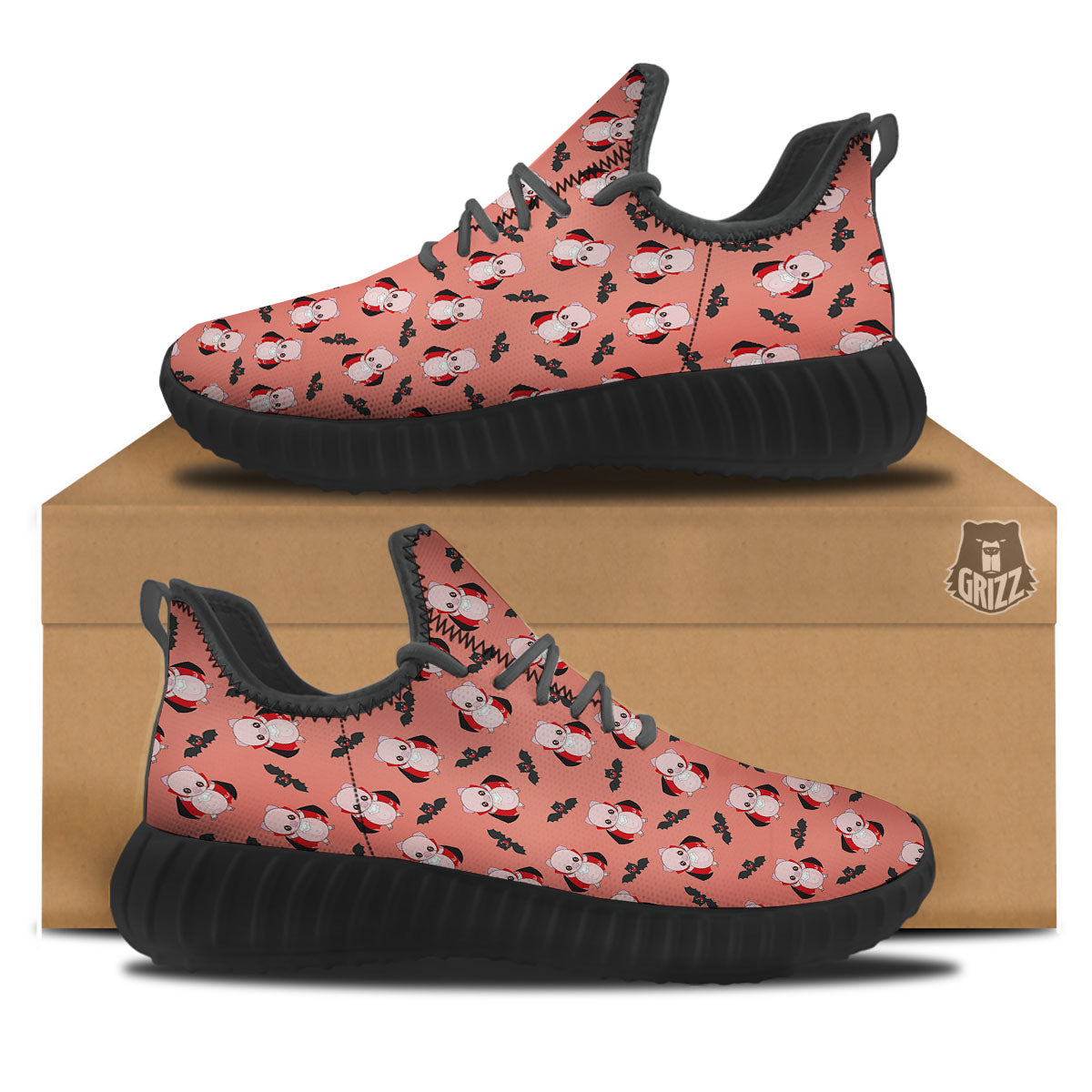 Dracula Pig Print Pattern Black Walking Shoes-grizzshop