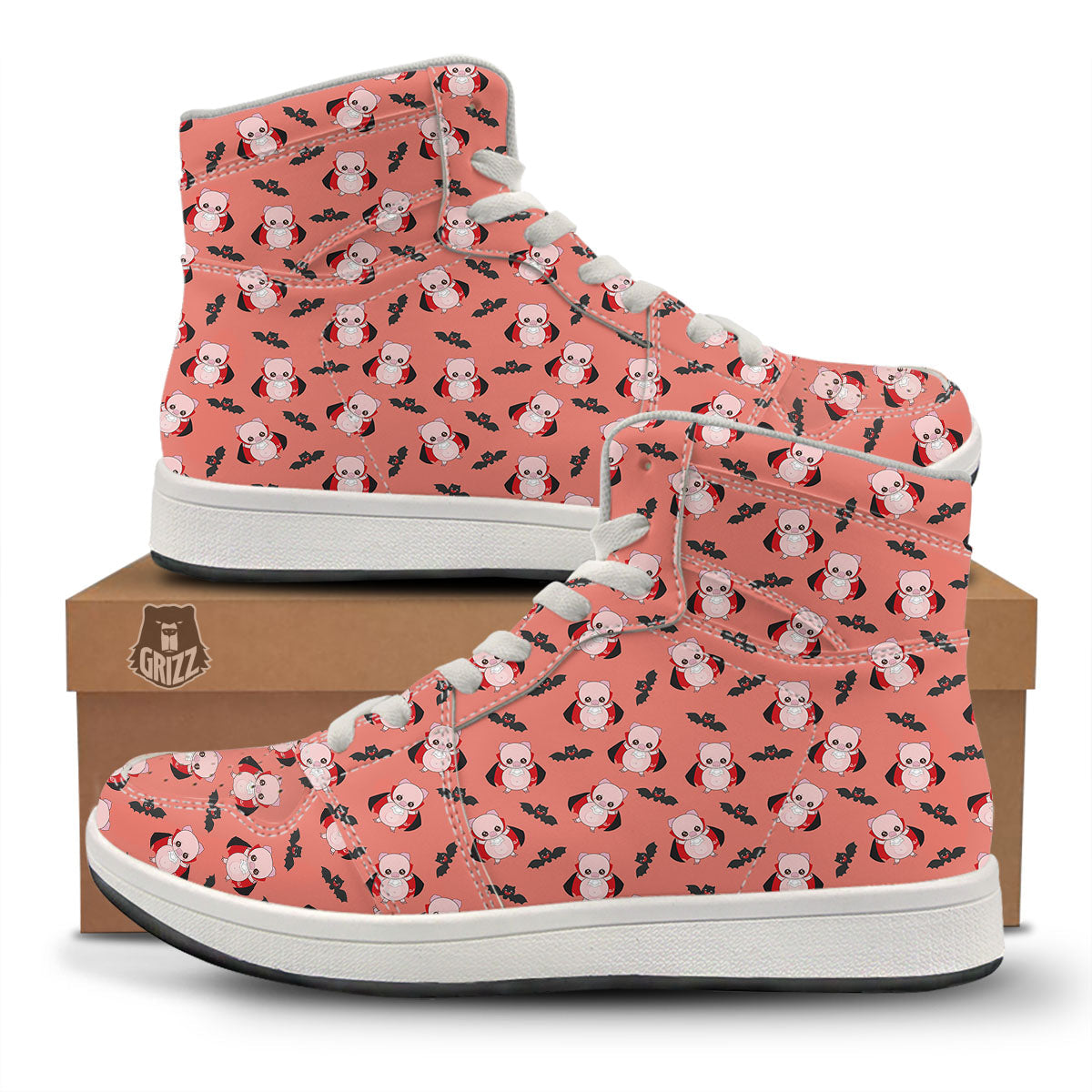 Dracula Pig Print Pattern High Top Sneakers-grizzshop