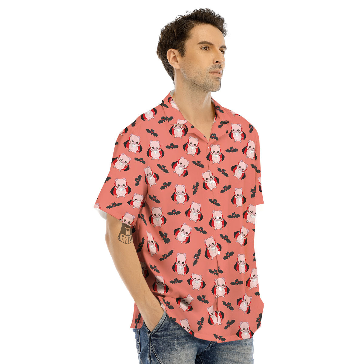 Dracula Pig Print Pattern Men's Hawaiian Shirt-grizzshop