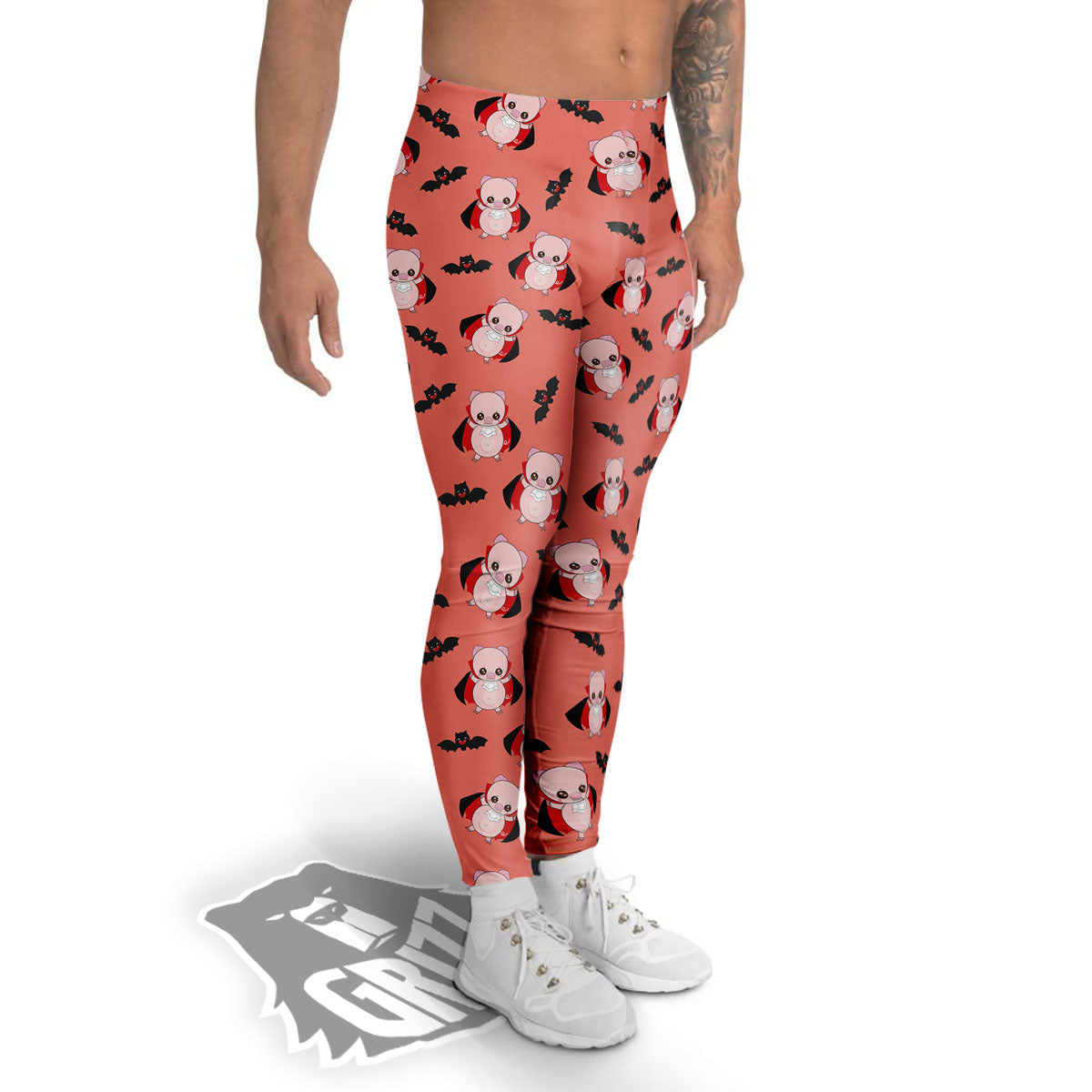 Dracula Pig Print Pattern Men's Leggings-grizzshop