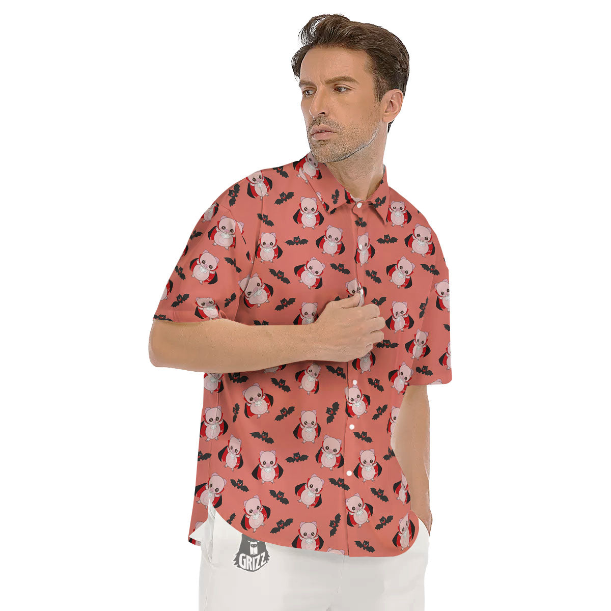 Dracula Pig Print Pattern Men's Short Sleeve Shirts-grizzshop