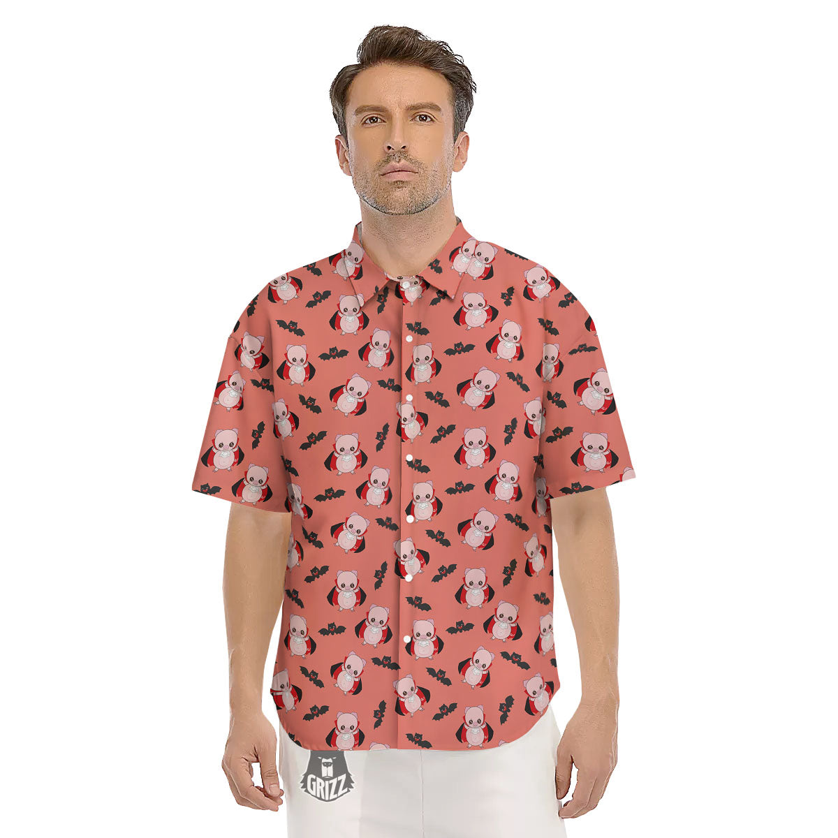 Dracula Pig Print Pattern Men's Short Sleeve Shirts-grizzshop