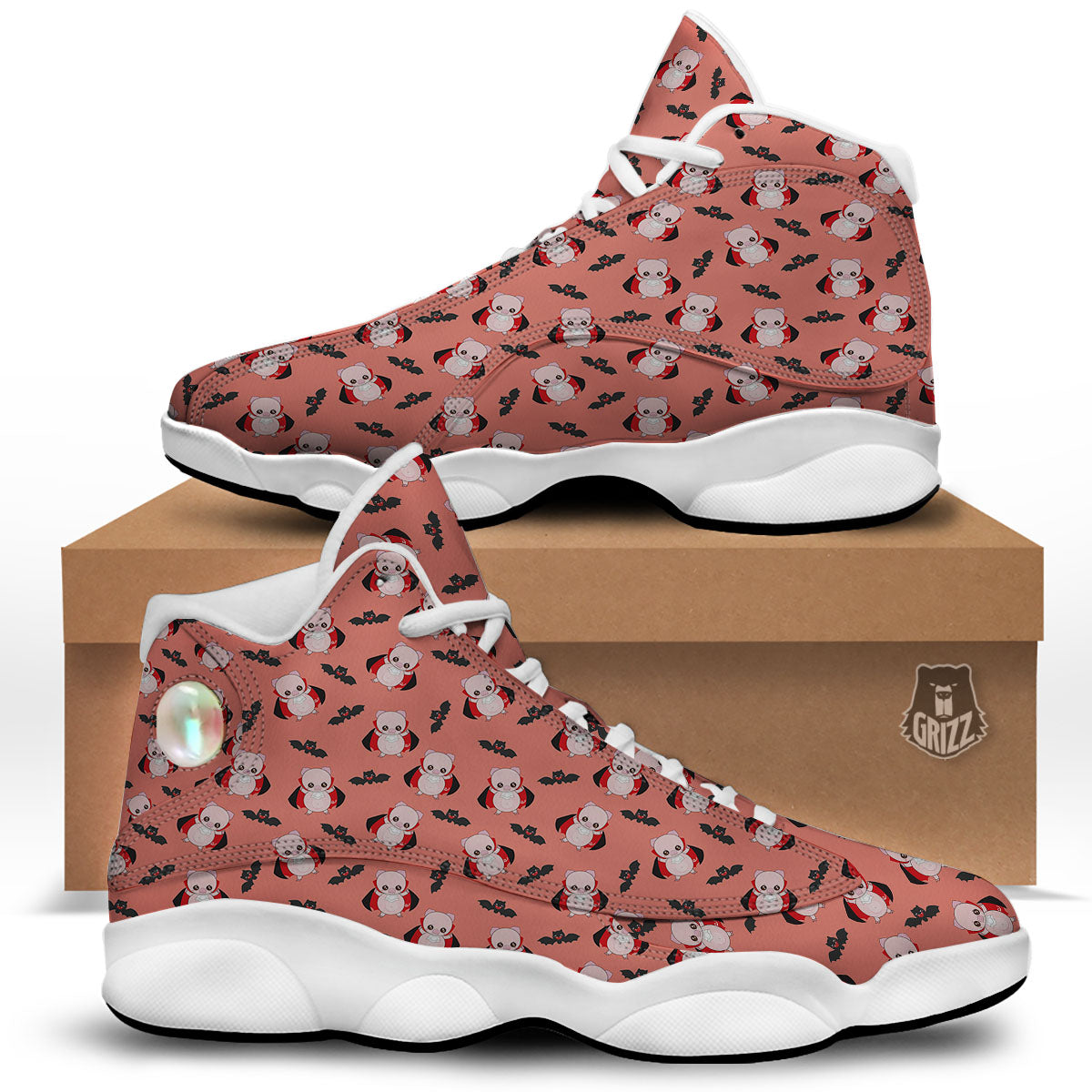 Dracula Pig Print Pattern White Basketball Shoes-grizzshop