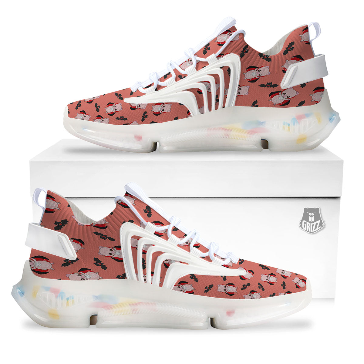 Dracula Pig Print Pattern White Gym Shoes-grizzshop