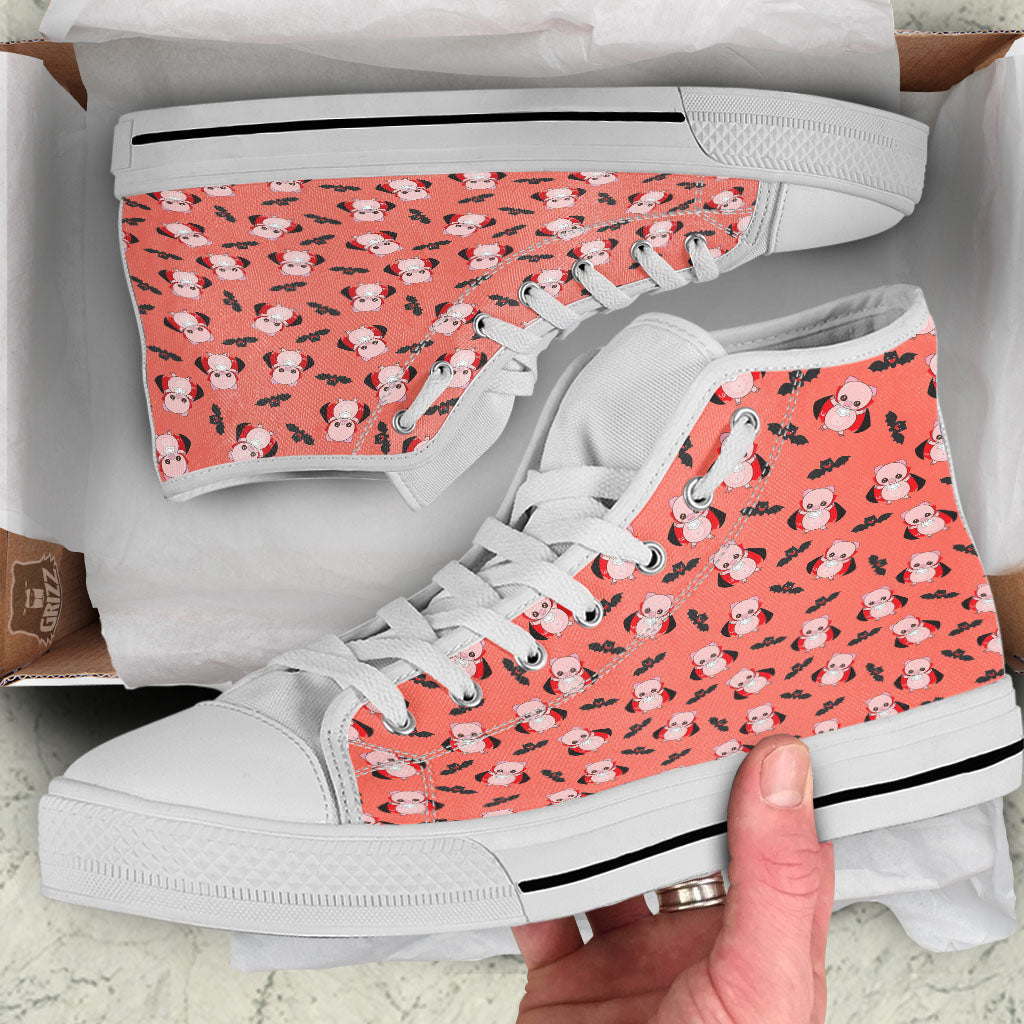 Dracula Pig Print Pattern White High Top Shoes-grizzshop