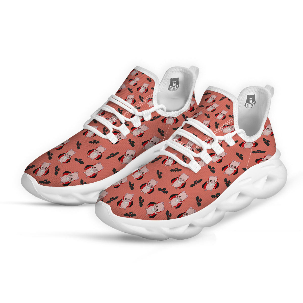 Dracula Pig Print Pattern White Running Shoes-grizzshop