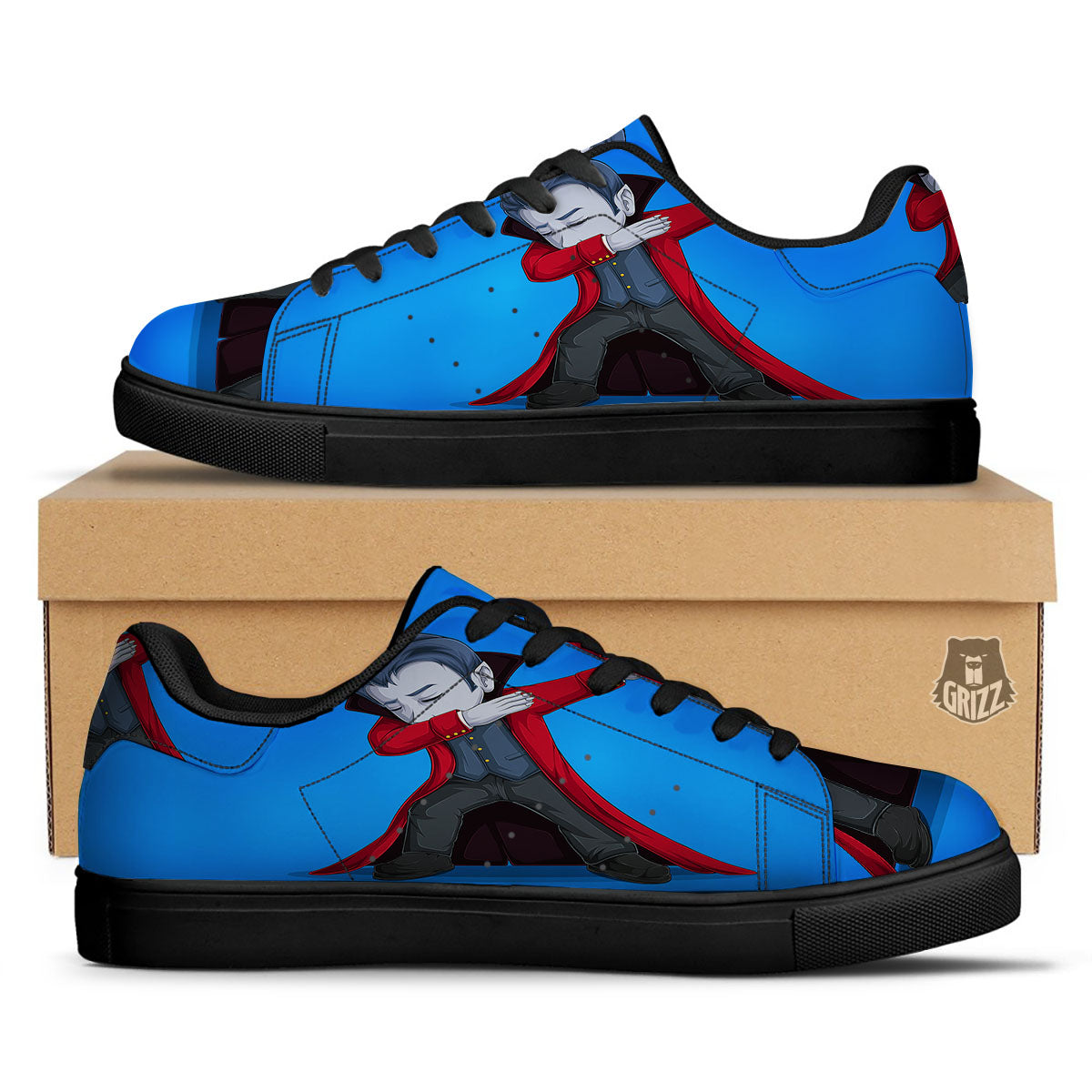 Dracula Vampire Dap Print Black Low Top Sneakers-grizzshop