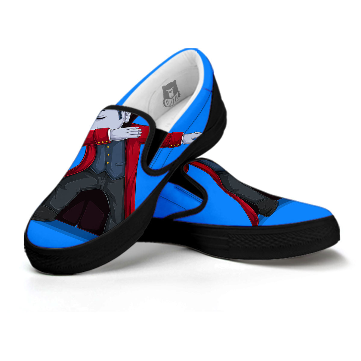 Dracula Vampire Dap Print Black Slip On Shoes-grizzshop