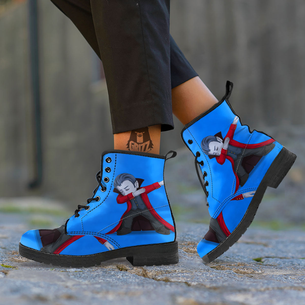 Dracula Vampire Dap Print Leather Boots-grizzshop