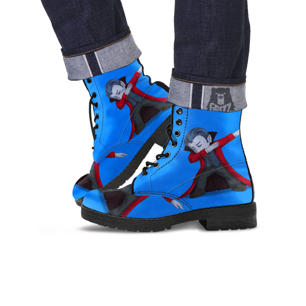 Dracula Vampire Dap Print Leather Boots-grizzshop