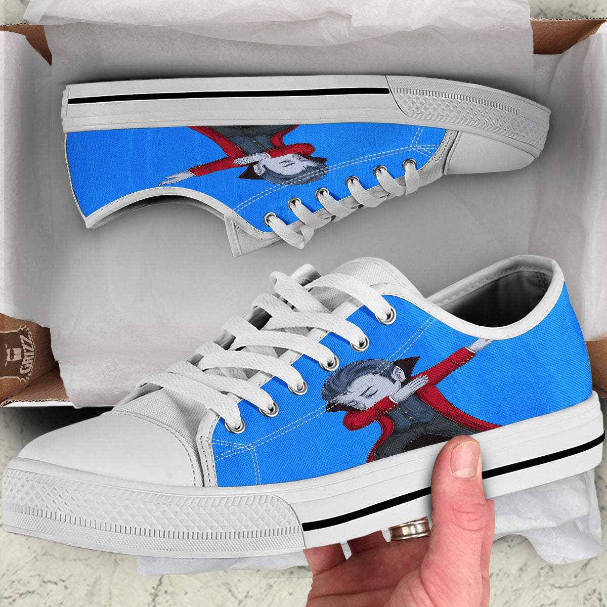 Dracula Vampire Dap Print White Low Top Shoes-grizzshop