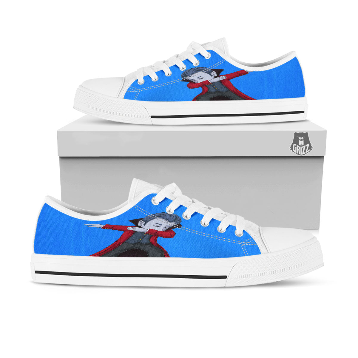 Dracula Vampire Dap Print White Low Top Shoes-grizzshop