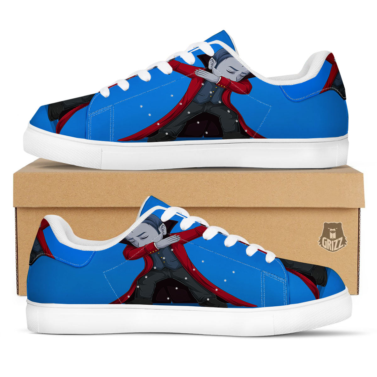 Dracula Vampire Dap Print White Low Top Sneakers-grizzshop