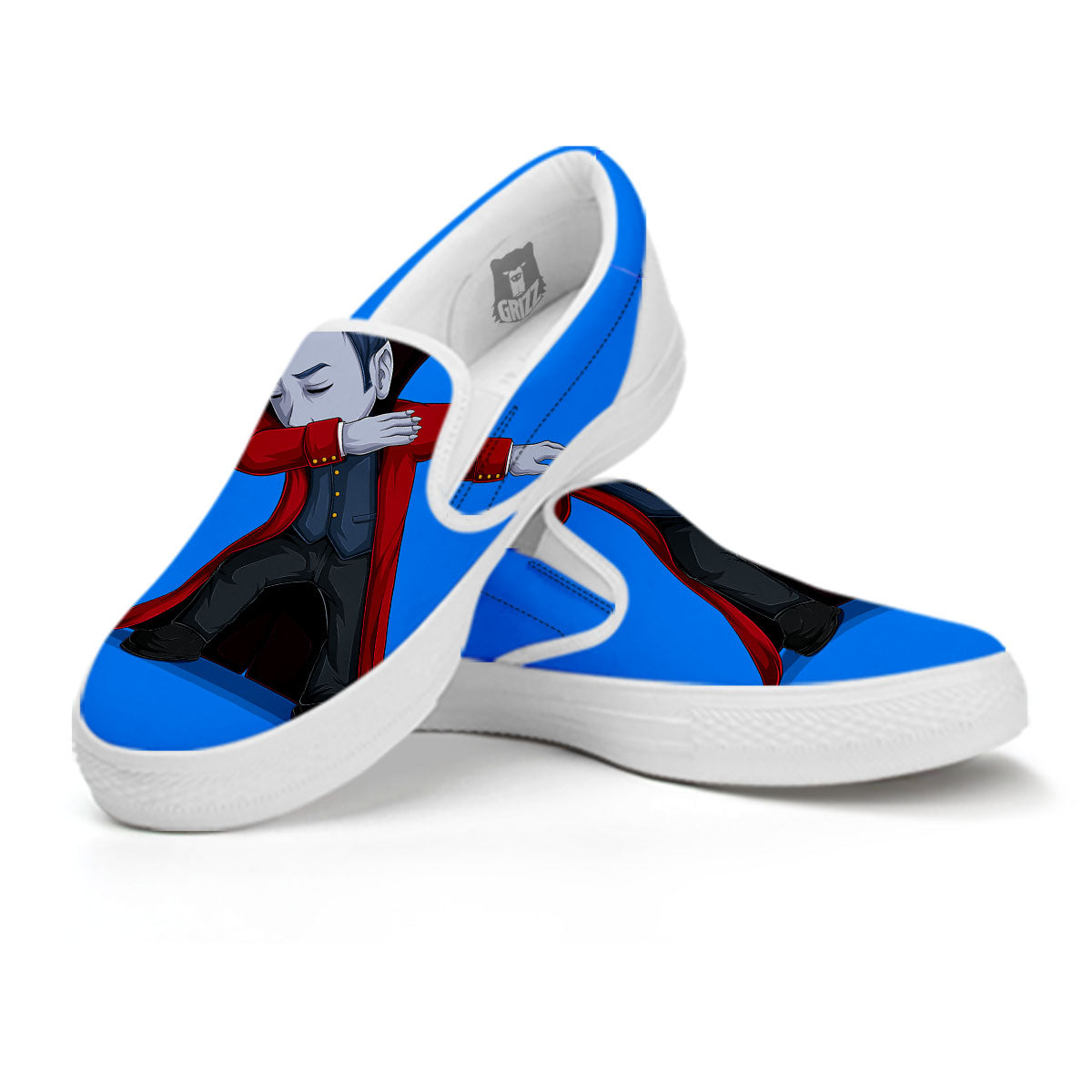 Dracula Vampire Dap Print White Slip On Shoes-grizzshop