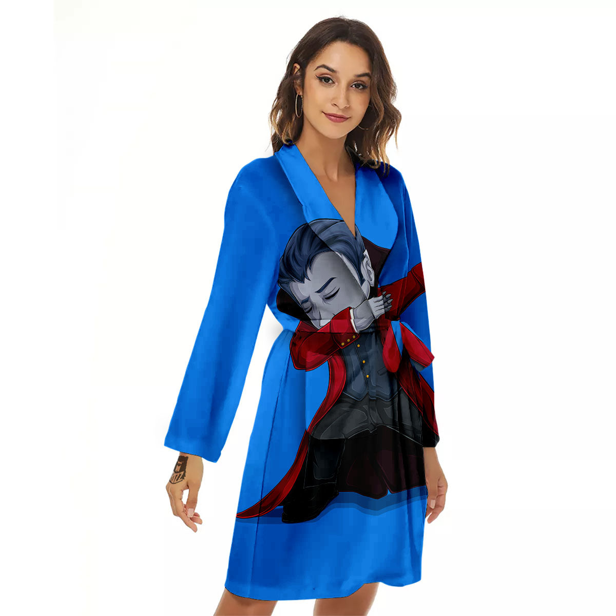 Dracula Vampire Dap Print Women's Robe-grizzshop