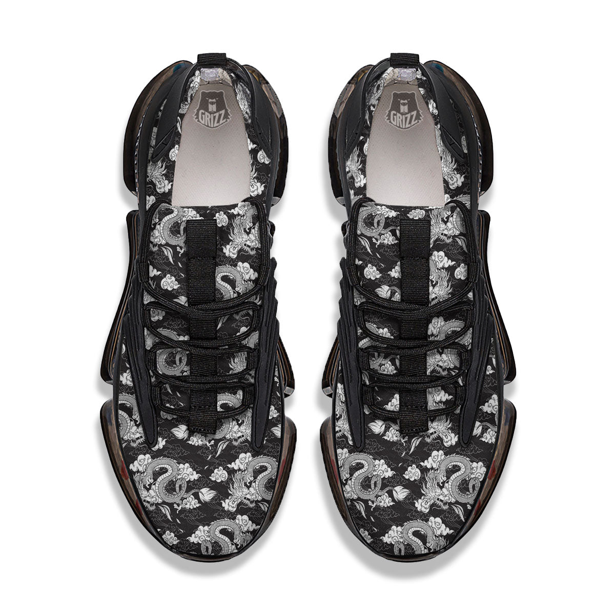 Dragon Eastern Print Pattern Black Gym Shoes-grizzshop