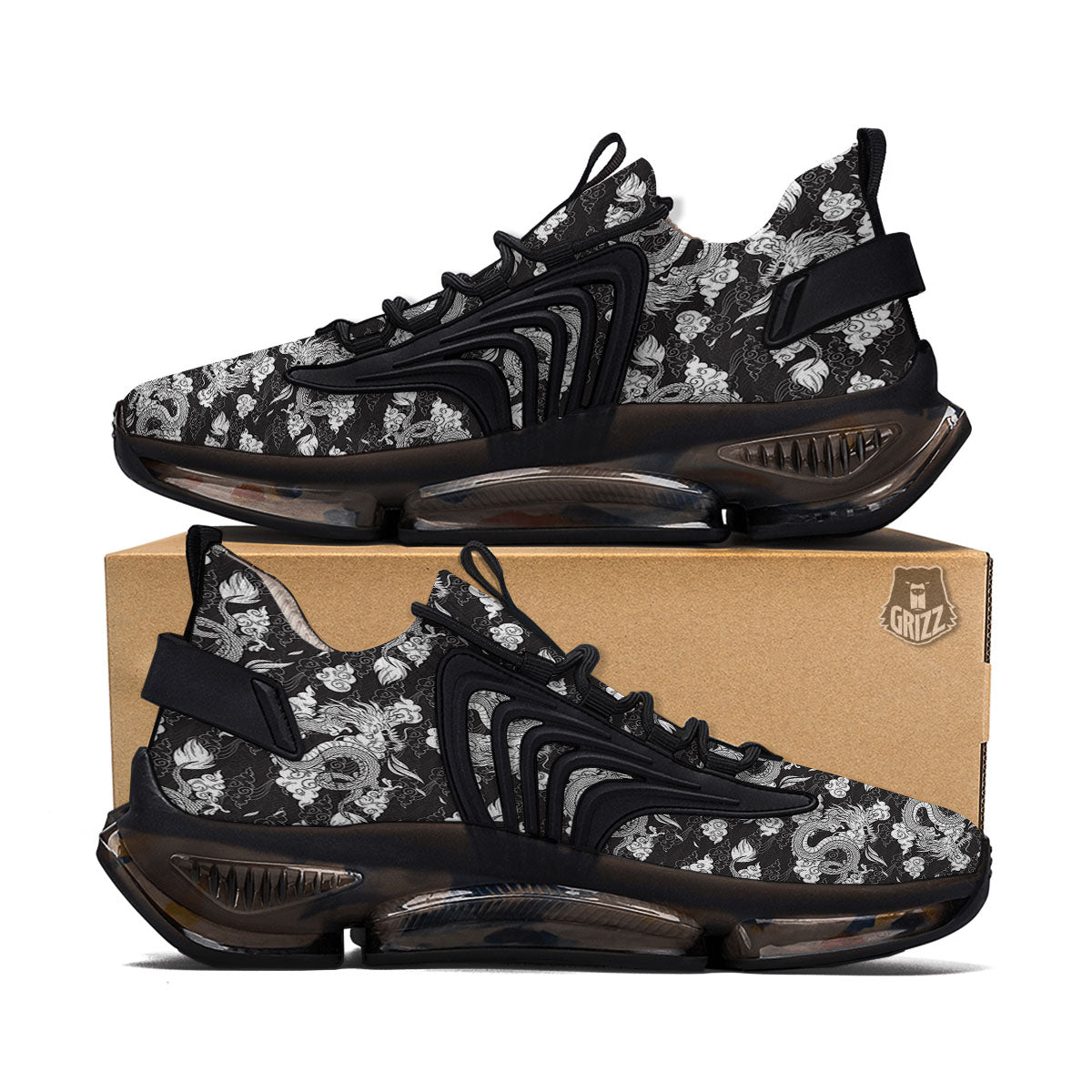 Dragon Eastern Print Pattern Black Gym Shoes-grizzshop