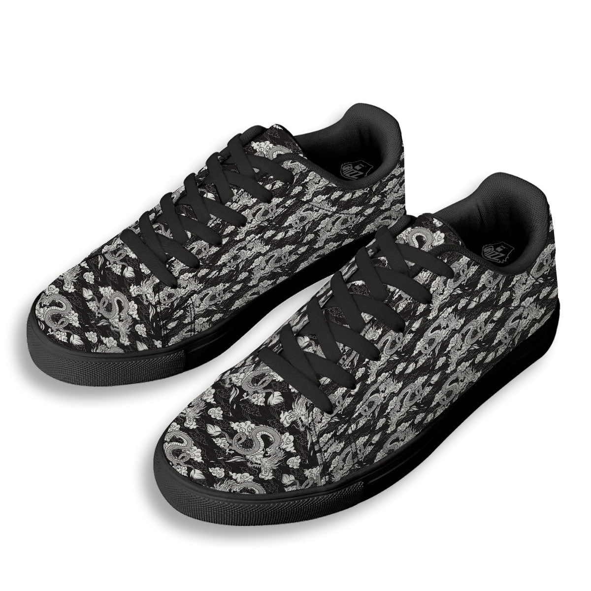Dragon Eastern Print Pattern Black Low Top Sneakers-grizzshop