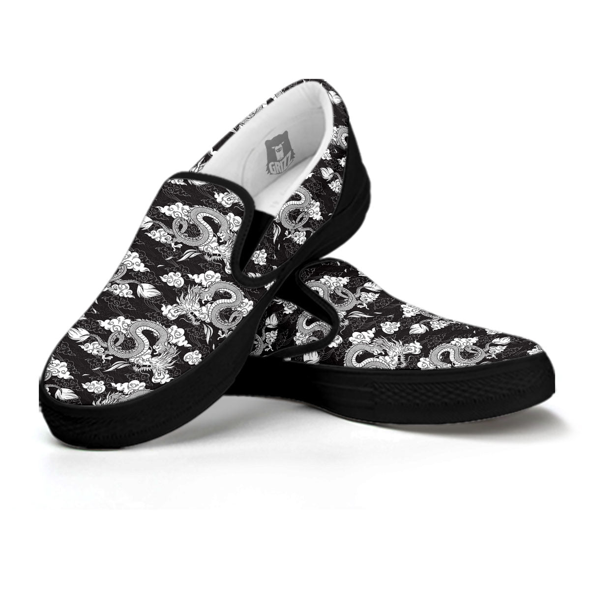 Dragon Eastern Print Pattern Black Slip On Shoes-grizzshop