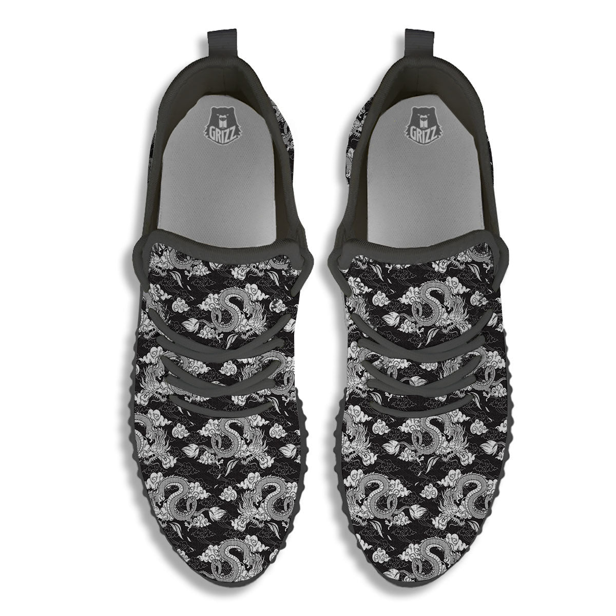 Dragon Eastern Print Pattern Black Walking Shoes-grizzshop