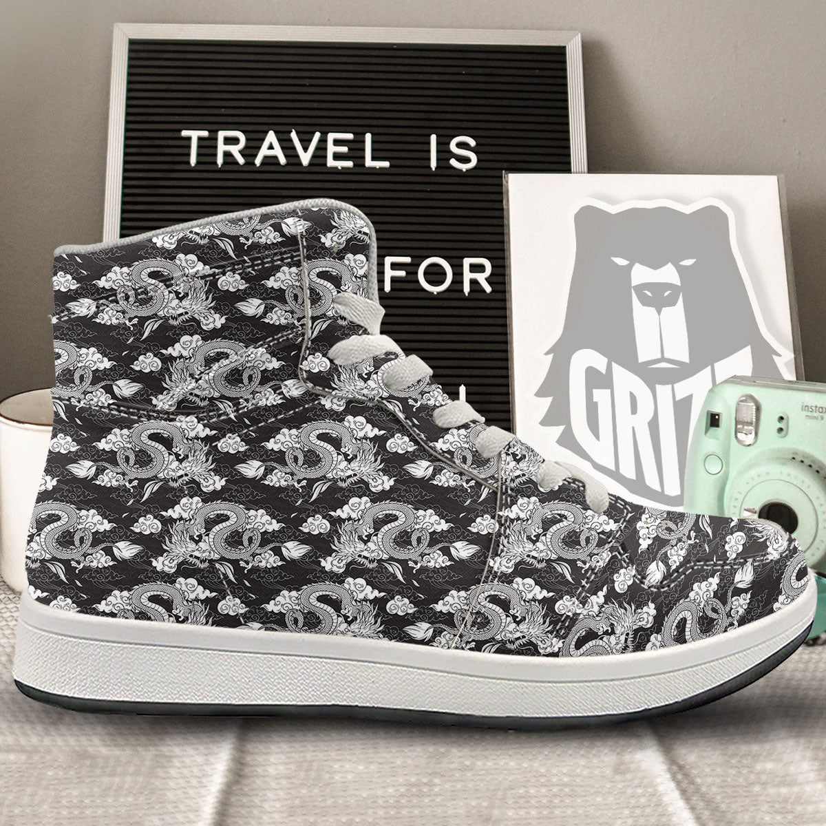 Dragon Eastern Print Pattern High Top Sneakers-grizzshop
