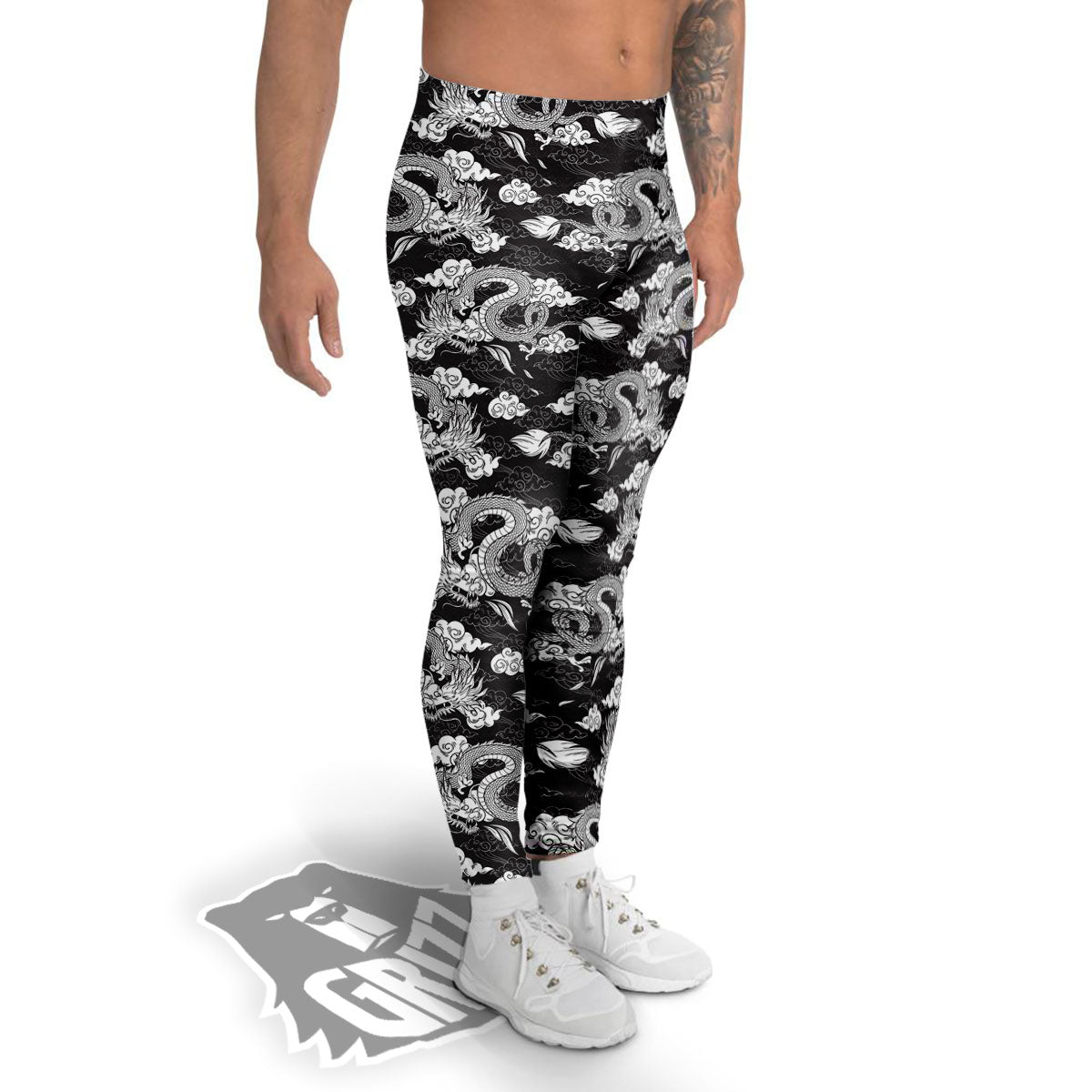 Dragon Eastern Print Pattern Men's Leggings-grizzshop