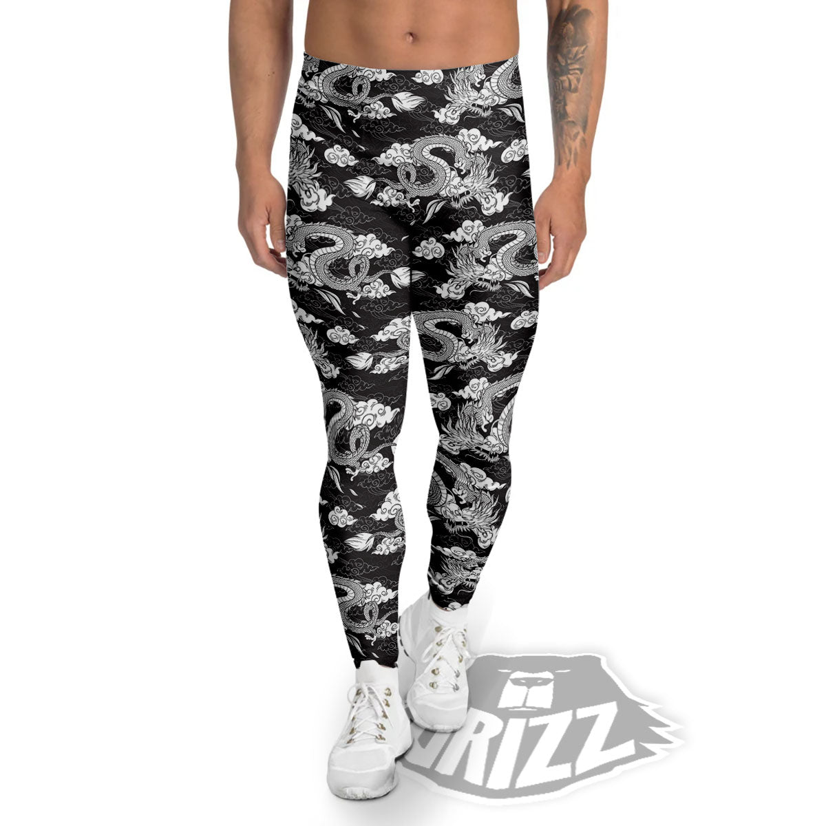 Dragon Eastern Print Pattern Men's Leggings-grizzshop