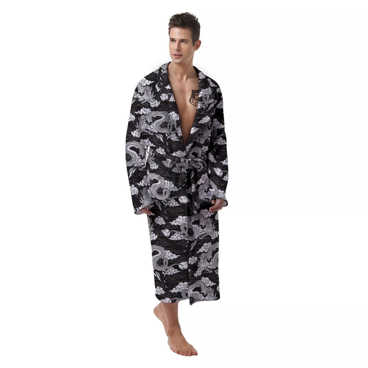 Dragon Eastern Print Pattern Men's Robe-grizzshop