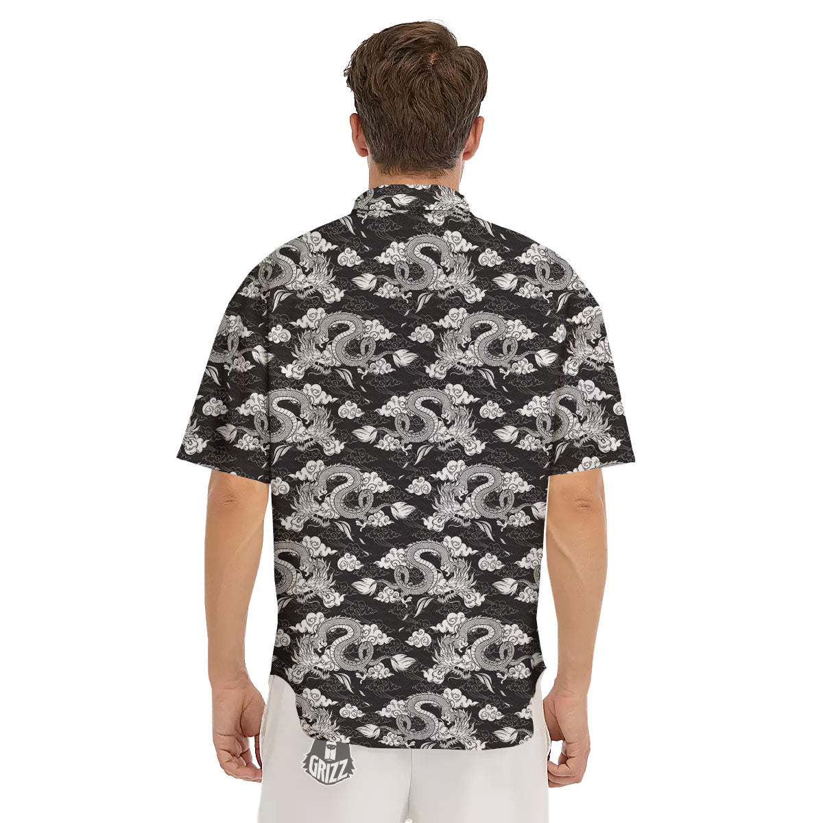 Dragon Eastern Print Pattern Men's Short Sleeve Shirts-grizzshop