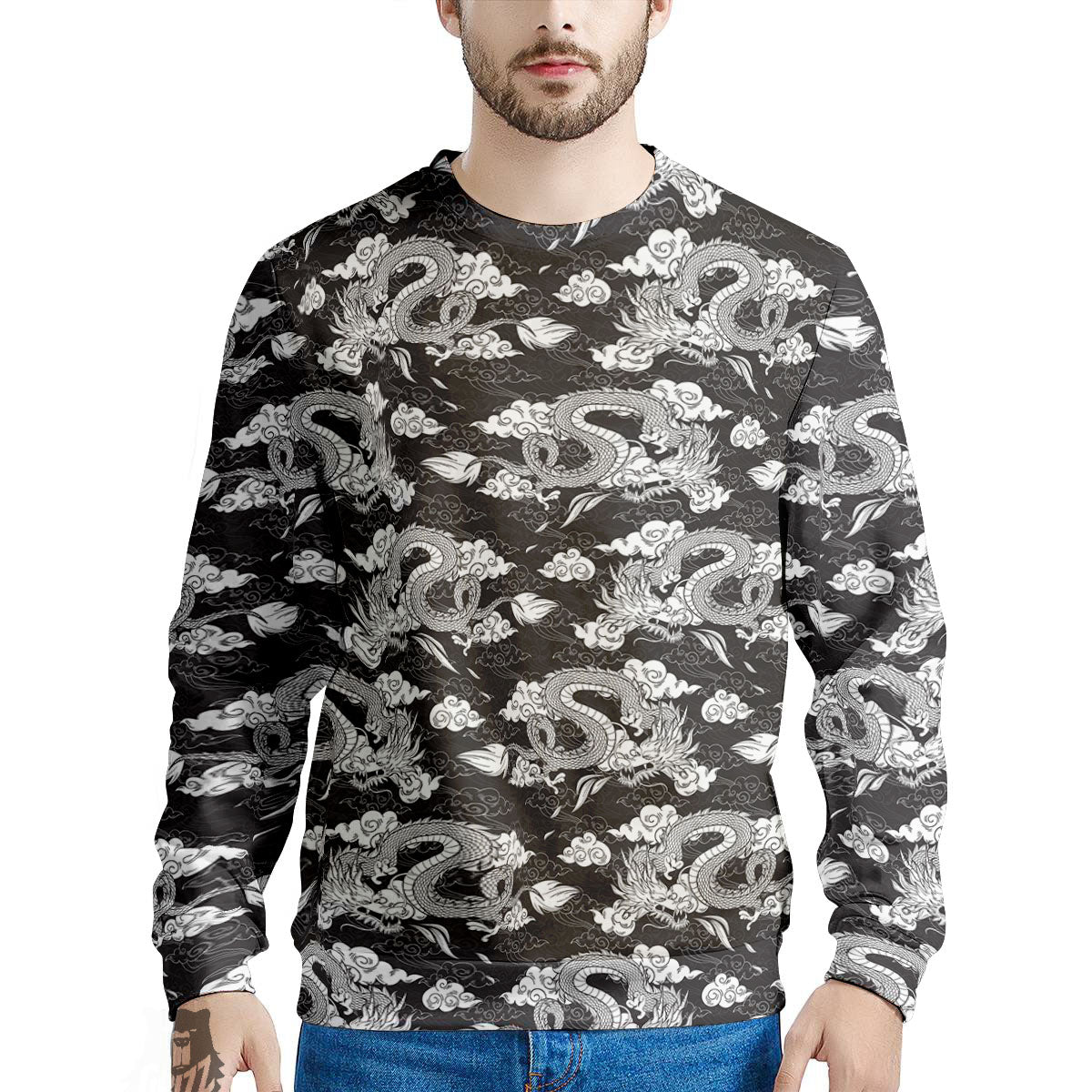 Dragon Eastern Print Pattern Men's Sweatshirt-grizzshop