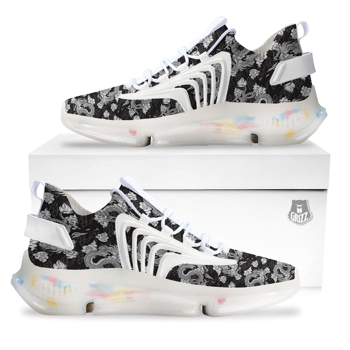 Dragon Eastern Print Pattern White Gym Shoes-grizzshop