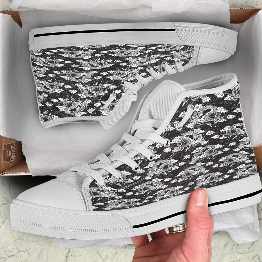 Dragon Eastern Print Pattern White High Top Shoes-grizzshop