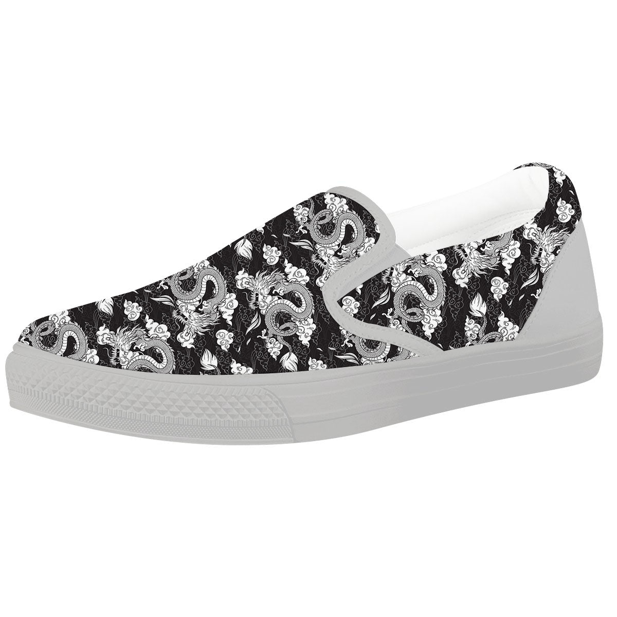 Dragon Eastern Print Pattern White Slip On Shoes-grizzshop