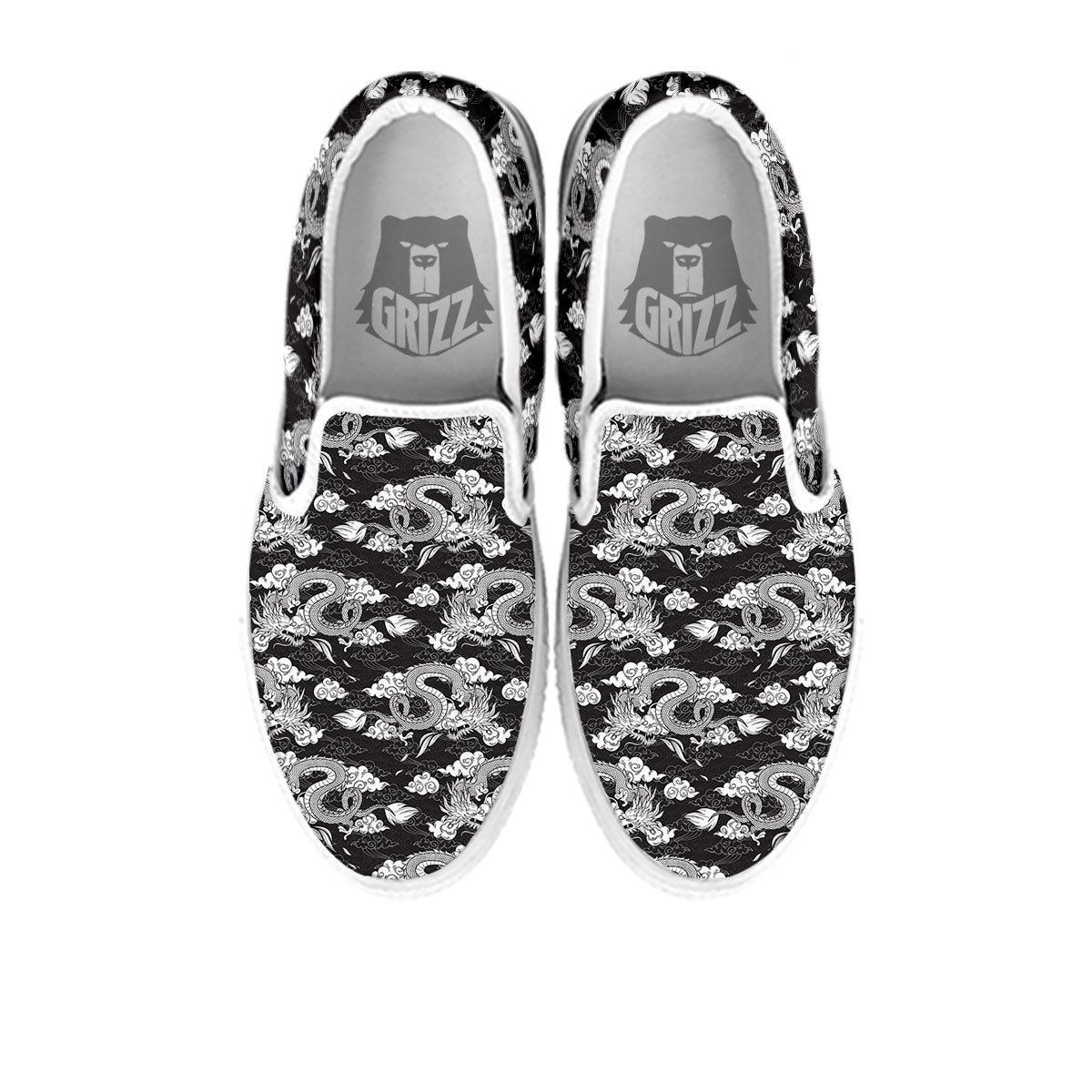 Dragon Eastern Print Pattern White Slip On Shoes-grizzshop