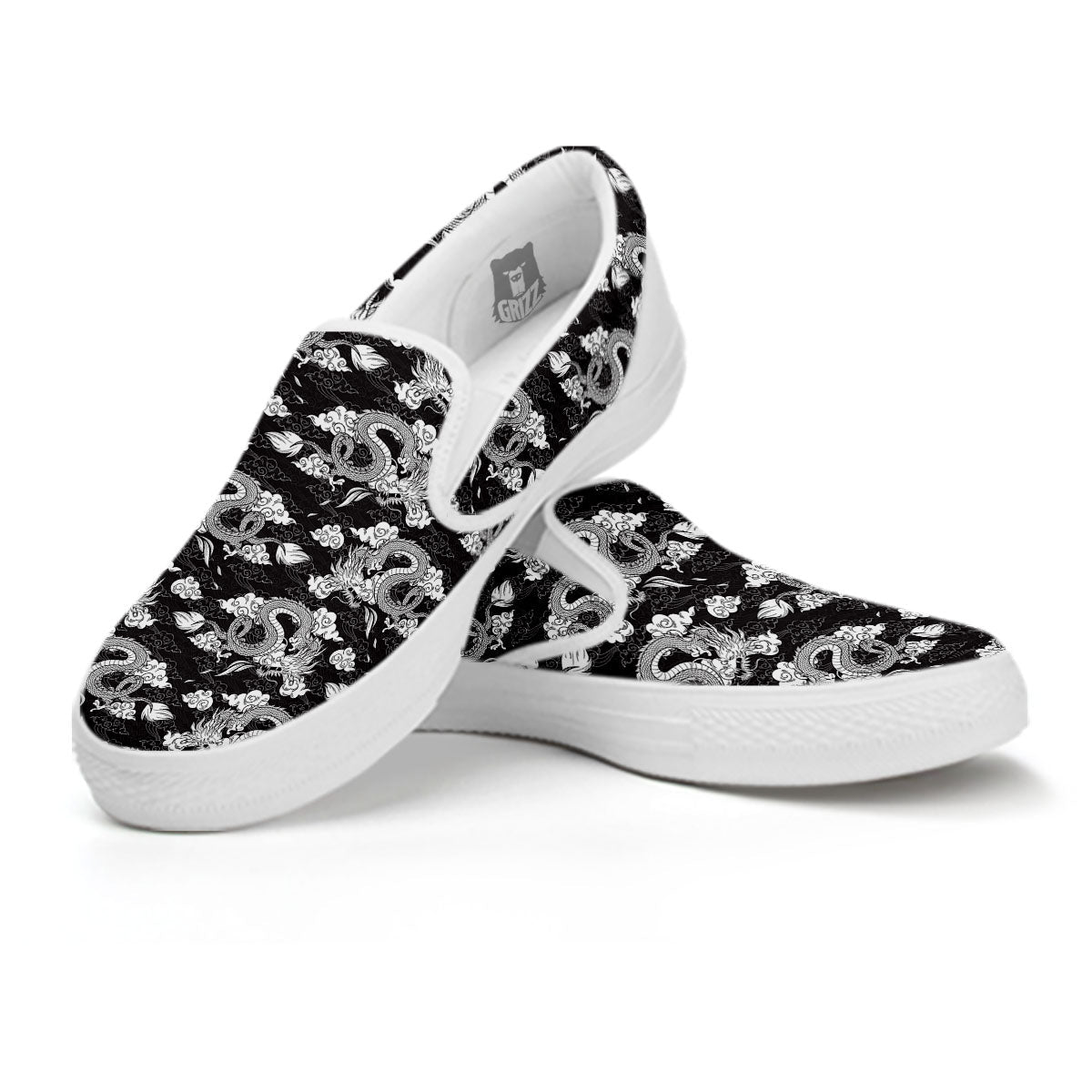 Dragon Eastern Print Pattern White Slip On Shoes-grizzshop