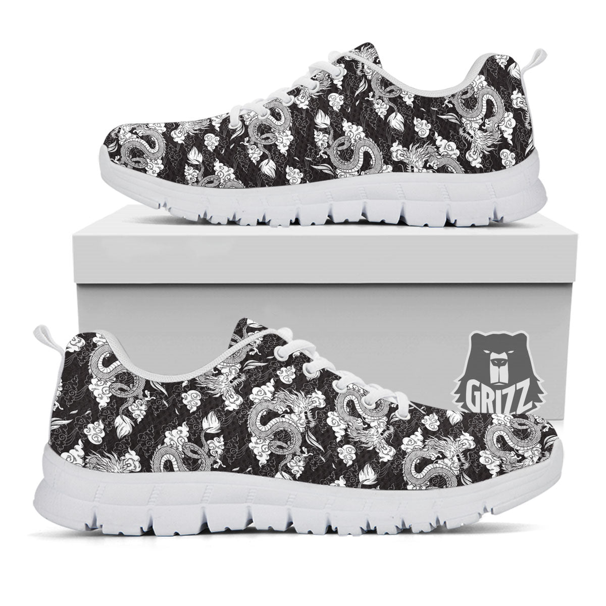 Dragon Eastern Print Pattern White Sneaker-grizzshop