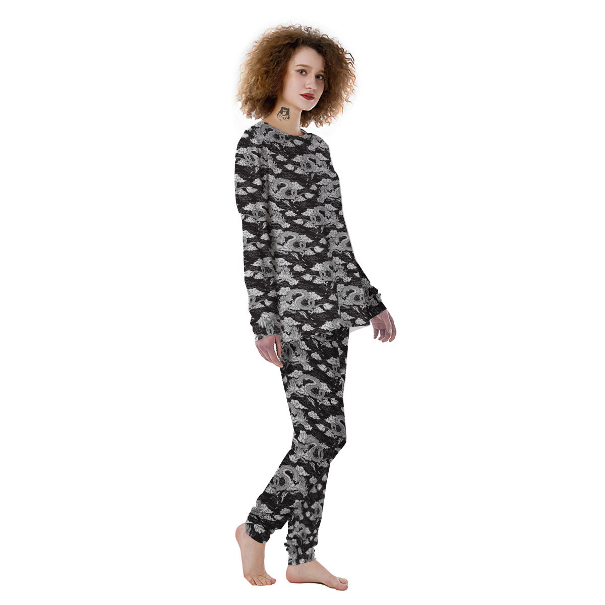 Dragon Eastern Print Pattern Women's Pajamas-grizzshop