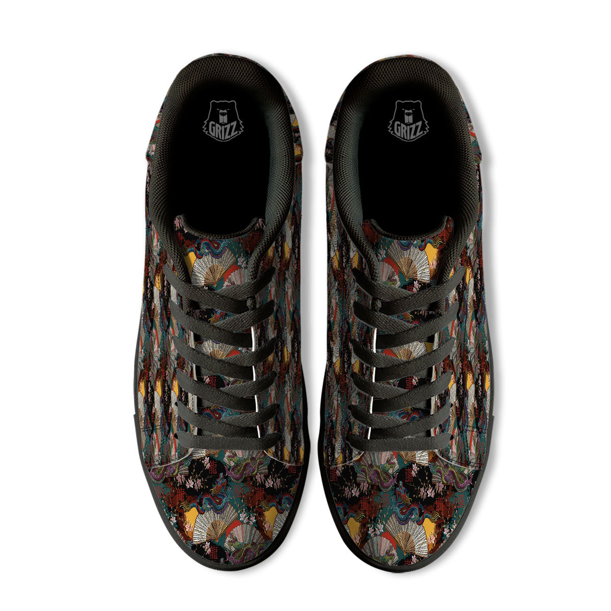 Dragon Embroidery Chinese Print Pattern Black Low Top Sneakers-grizzshop