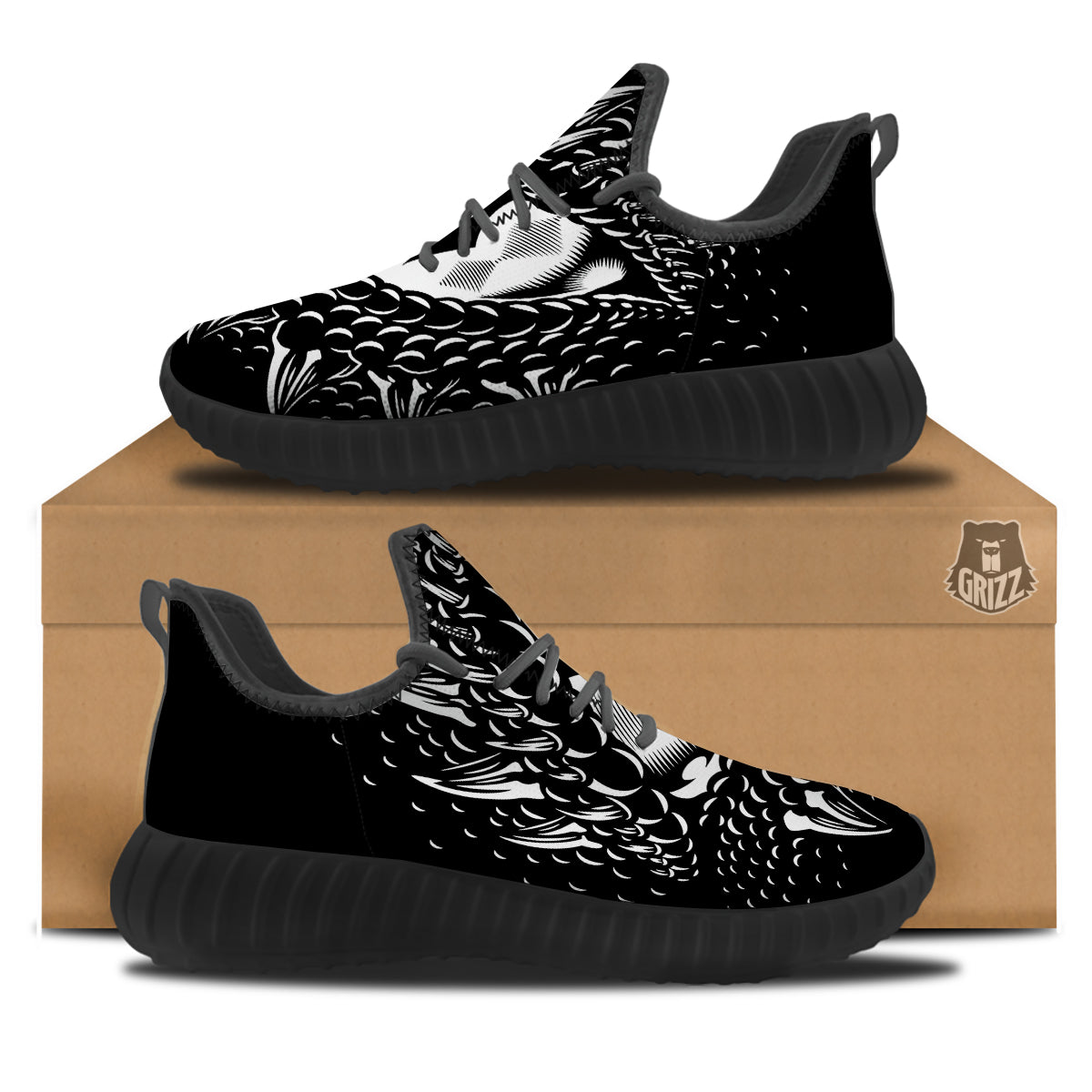 Dragon Eye Print Black Walking Shoes-grizzshop