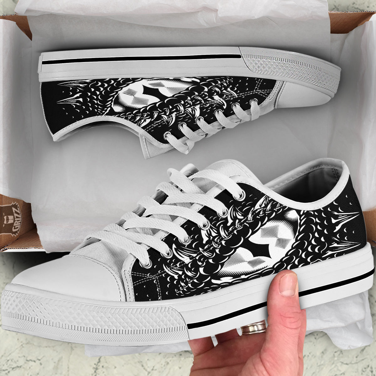 Dragon Eye Print White Low Top Shoes-grizzshop