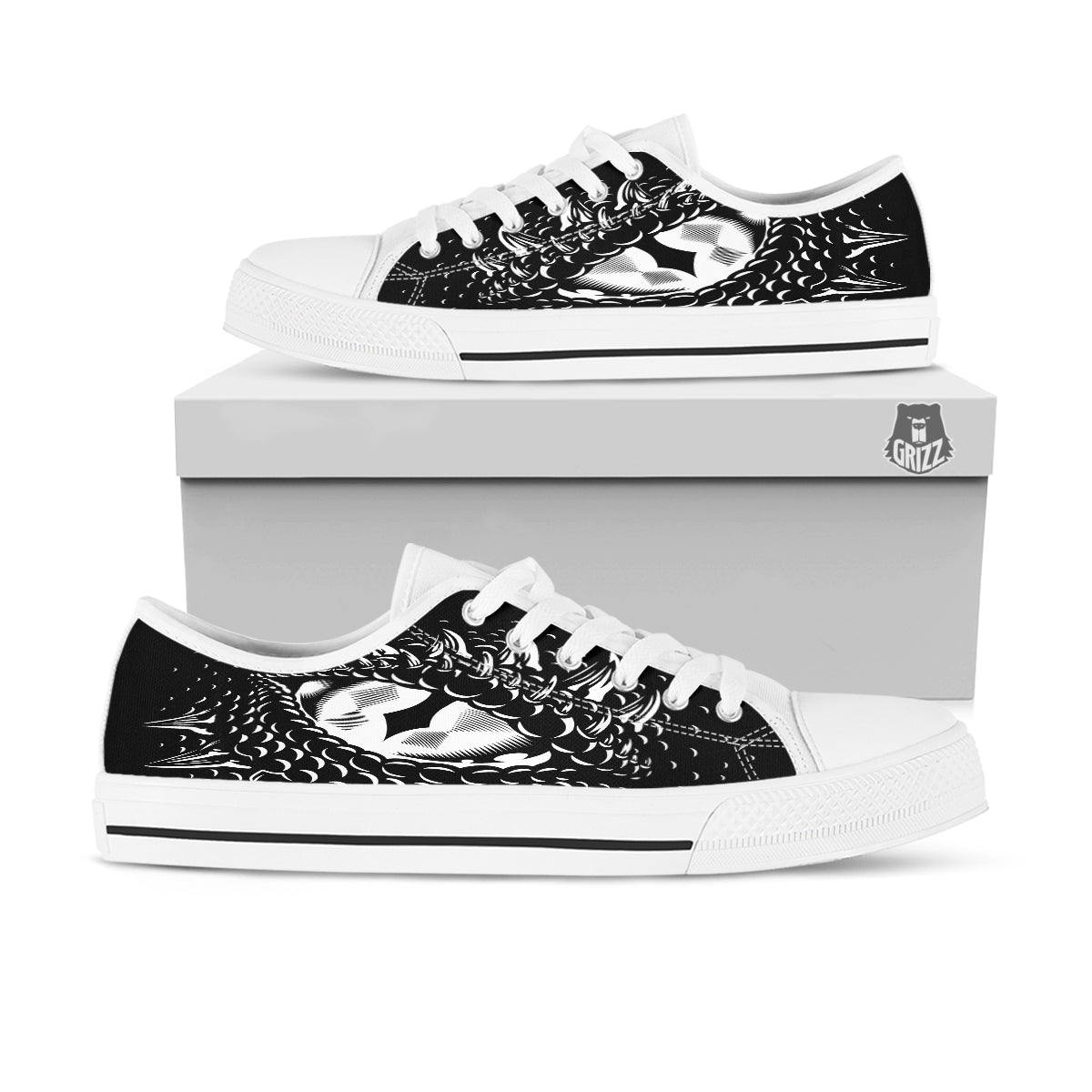 Dragon Eye Print White Low Top Shoes-grizzshop