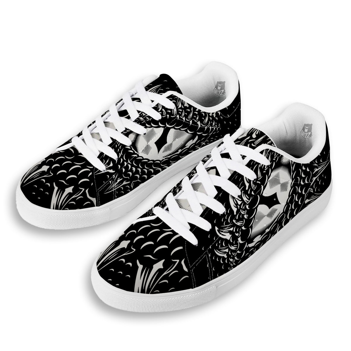 Dragon Eye Print White Low Top Sneakers-grizzshop