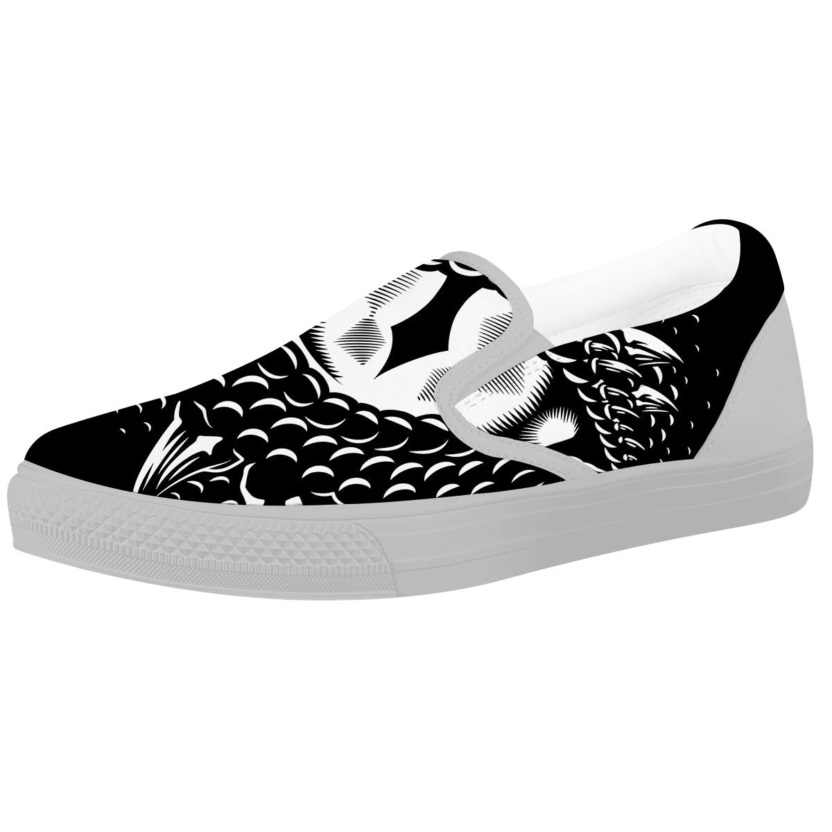 Dragon Eye Print White Slip On Shoes-grizzshop