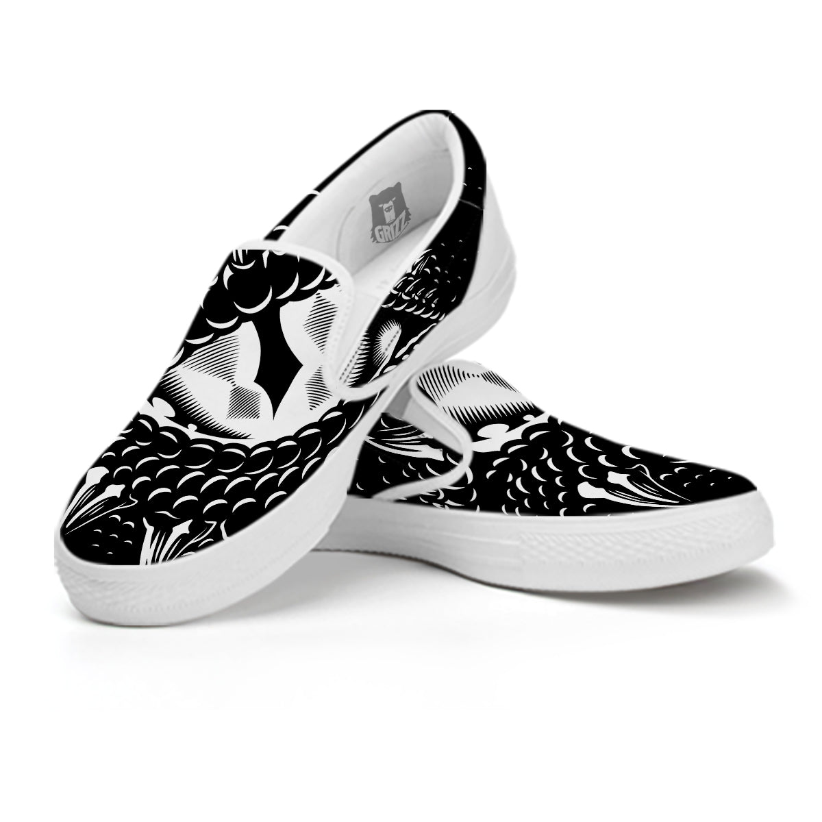 Dragon Eye Print White Slip On Shoes-grizzshop