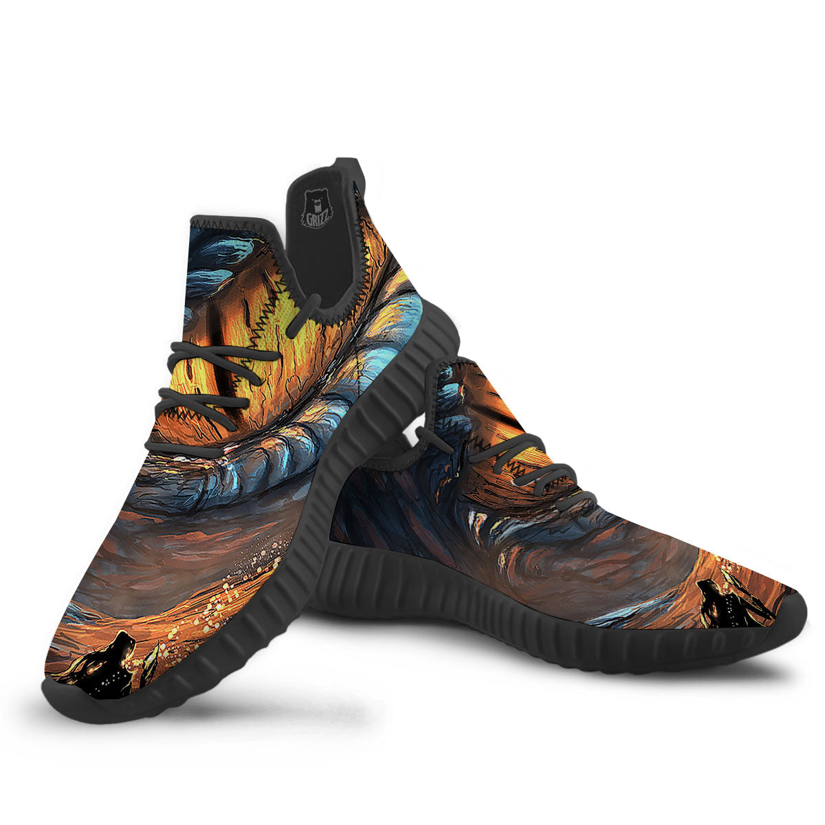 Dragon Eyes Watercolor Print Black Walking Shoes-grizzshop