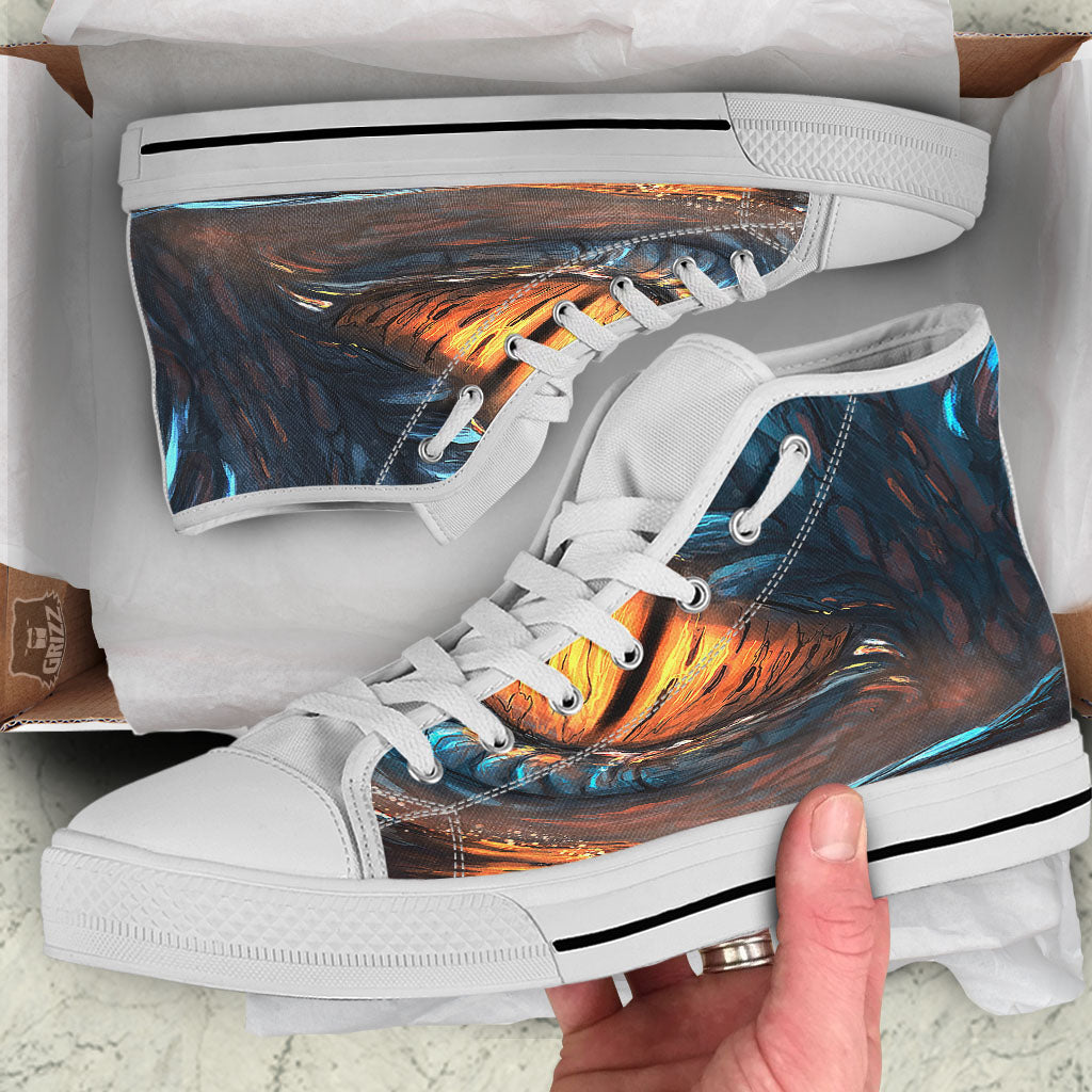 Dragon Eyes Watercolor Print White High Top Shoes-grizzshop