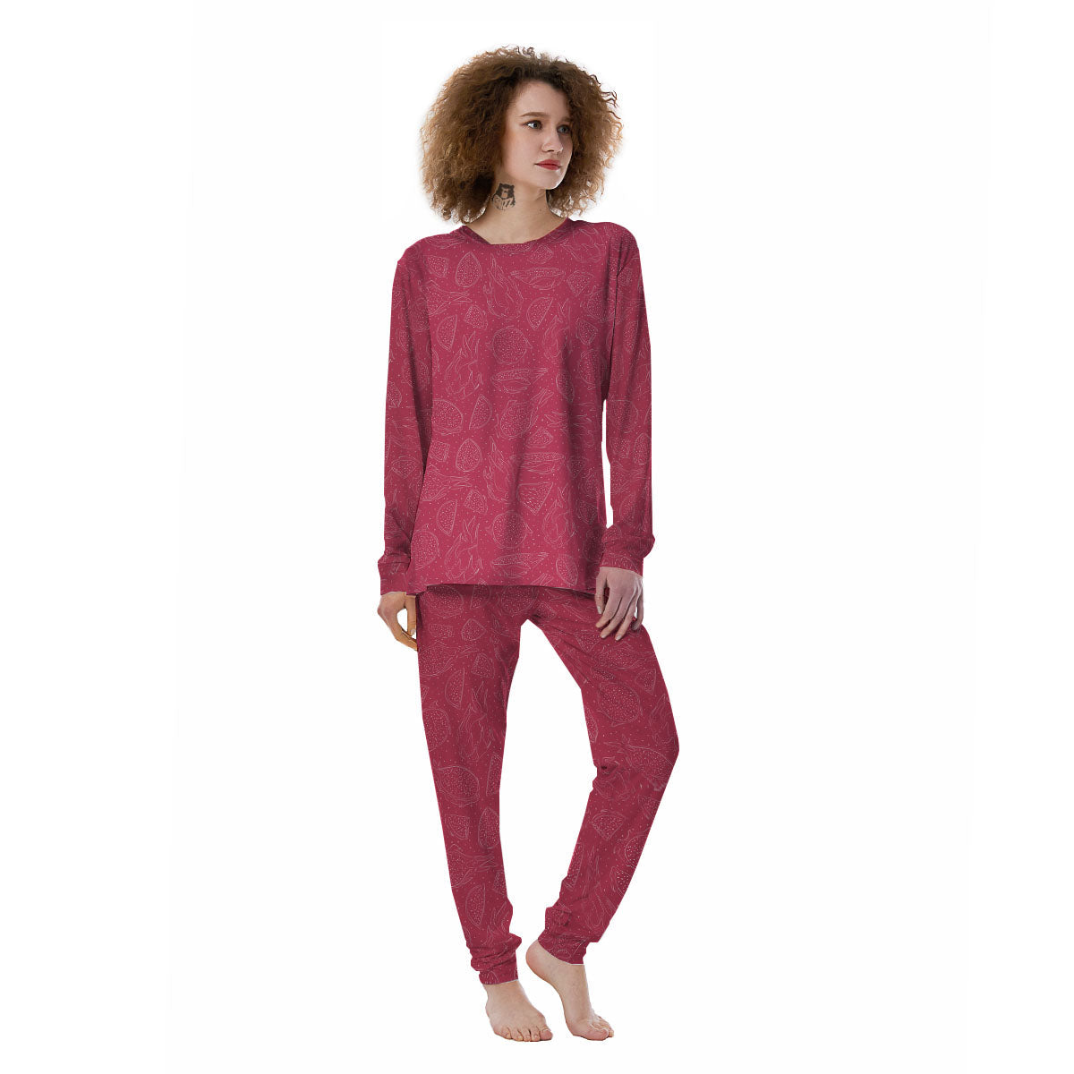 Dragon Fruit Hand Drawn Print Pattern Women's Pajamas-grizzshop