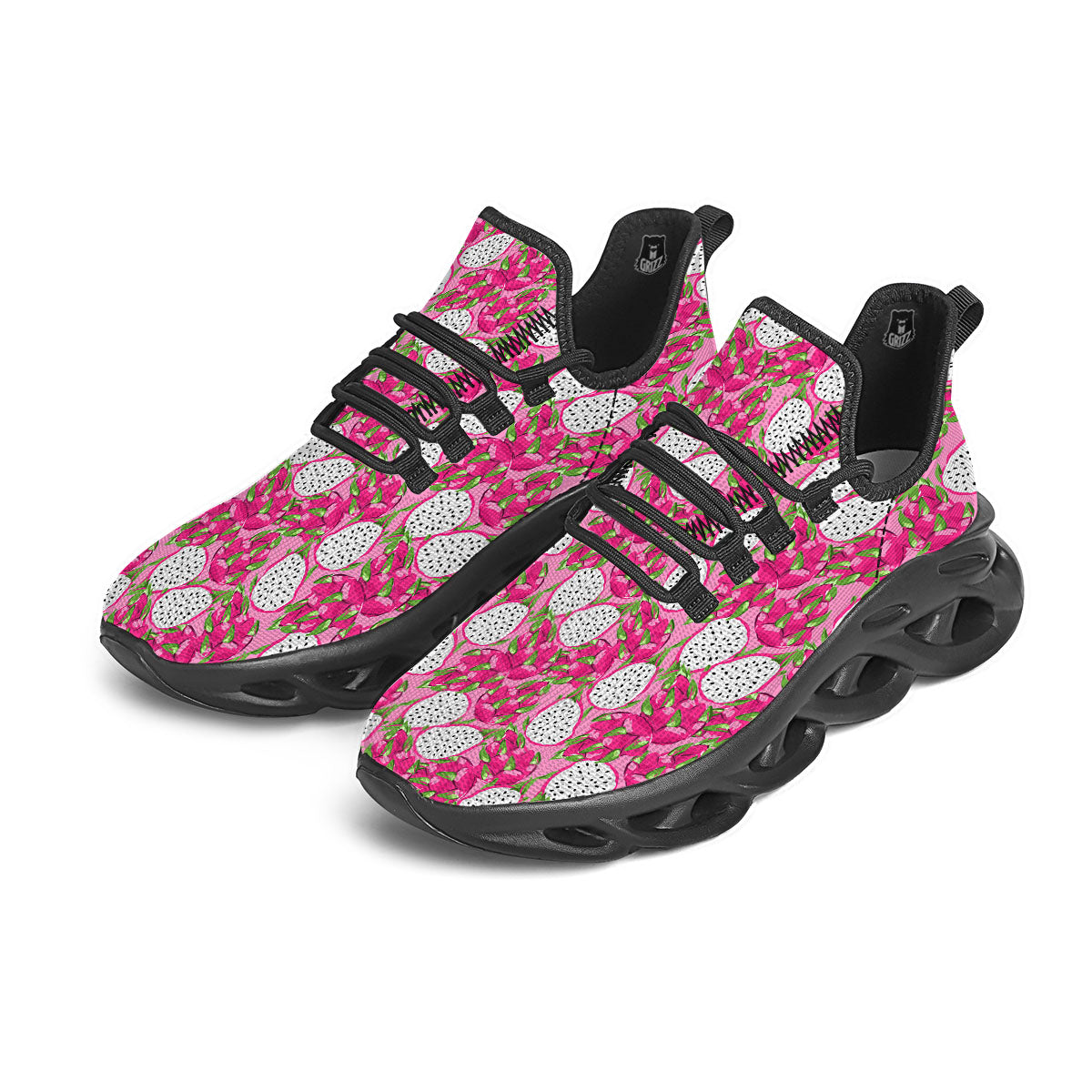 Dragon Fruit Print Pattern Black Running Shoes-grizzshop